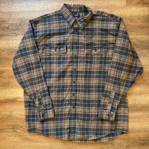 Izod Casual Button Down Mens XLT Brown Plaid Rugged Flannel Shirt